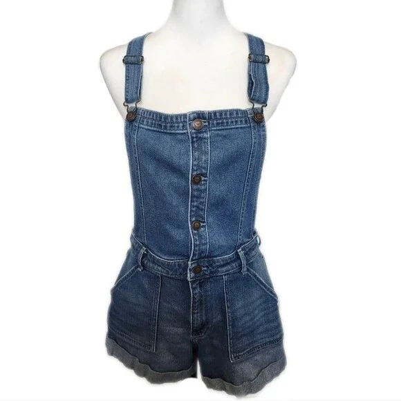 Hollister Blue Jean Shorts Overalls - Picture 1 of 7